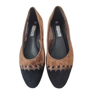 The Leather Collection black brown suede ballet flats sz 8.5 two-toned